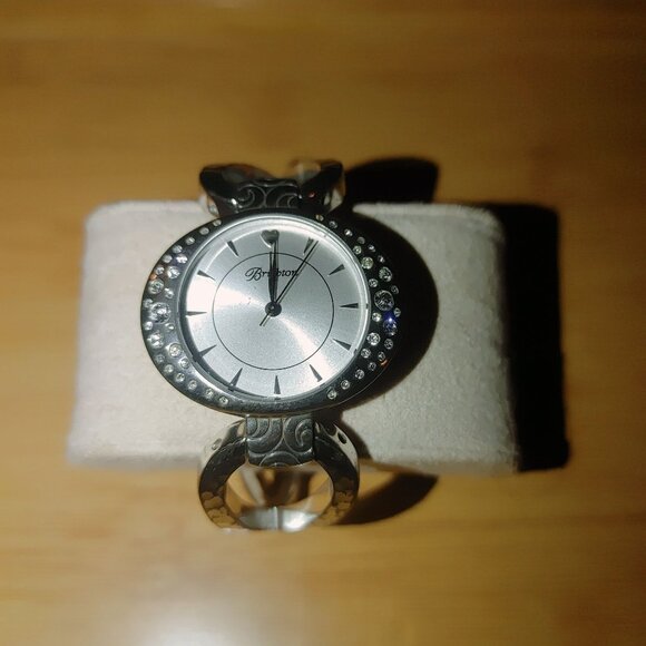 Brighton Watch Cuff Bracelet Silver Tone Crystal Accents Roman Numerals Womens main image 2